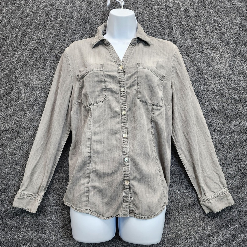 Chico's Women's Lyocell Utility Denim Look Button Down Shirt Gray Size 1 Medium